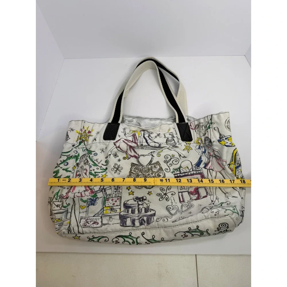 Brighton Happy Holidays Canvas Tote Bag Cream Multi Sketch Print Festive Shopper